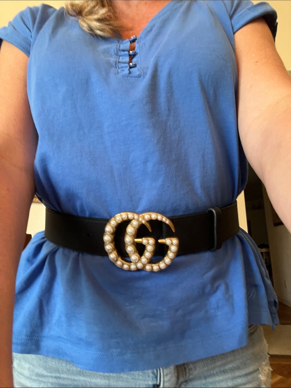 Faux Pearls GG Black Fashion Belt